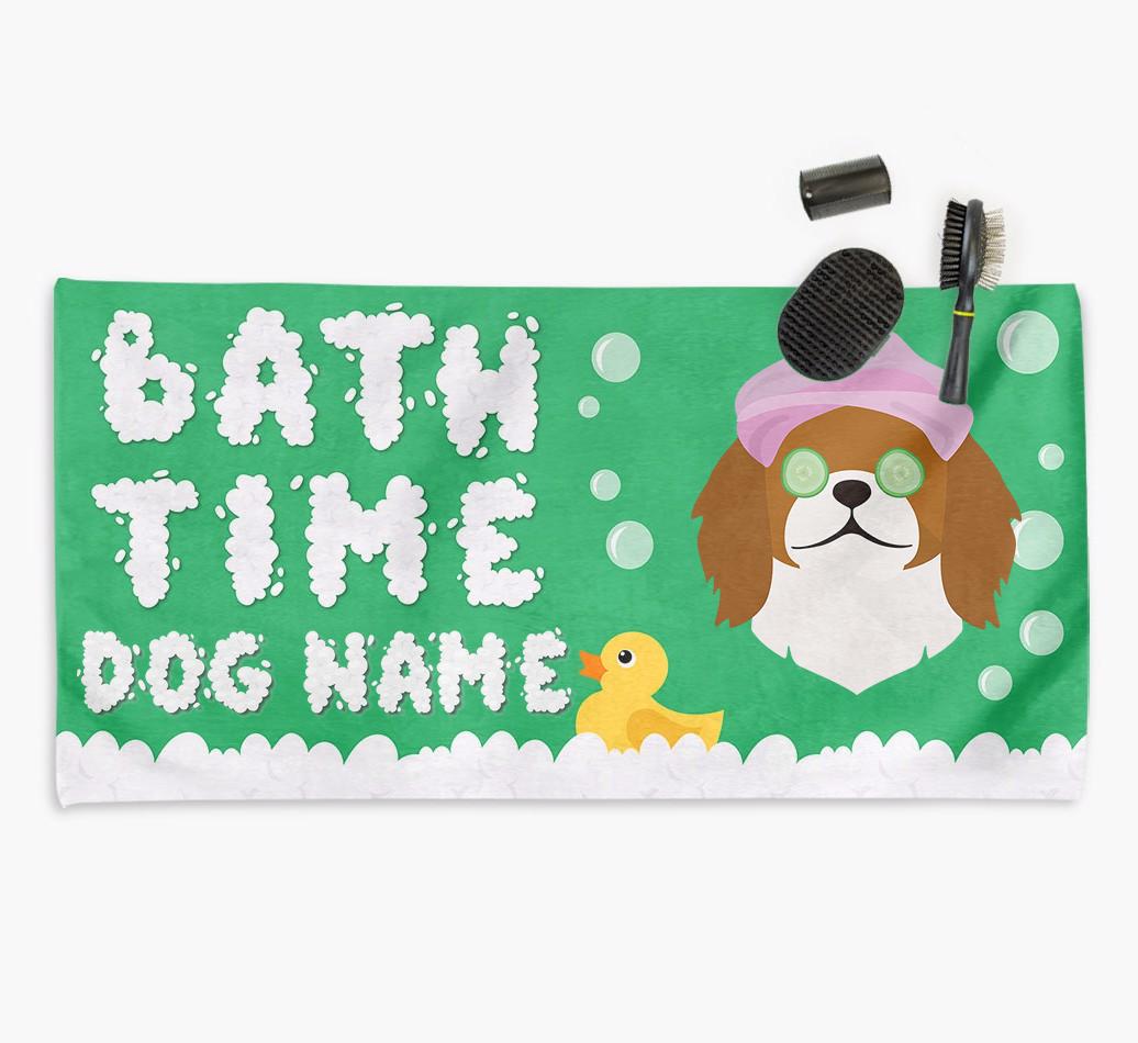 'Bubble Bath Time' Personalised Dog Towel for your {breedCommonName}