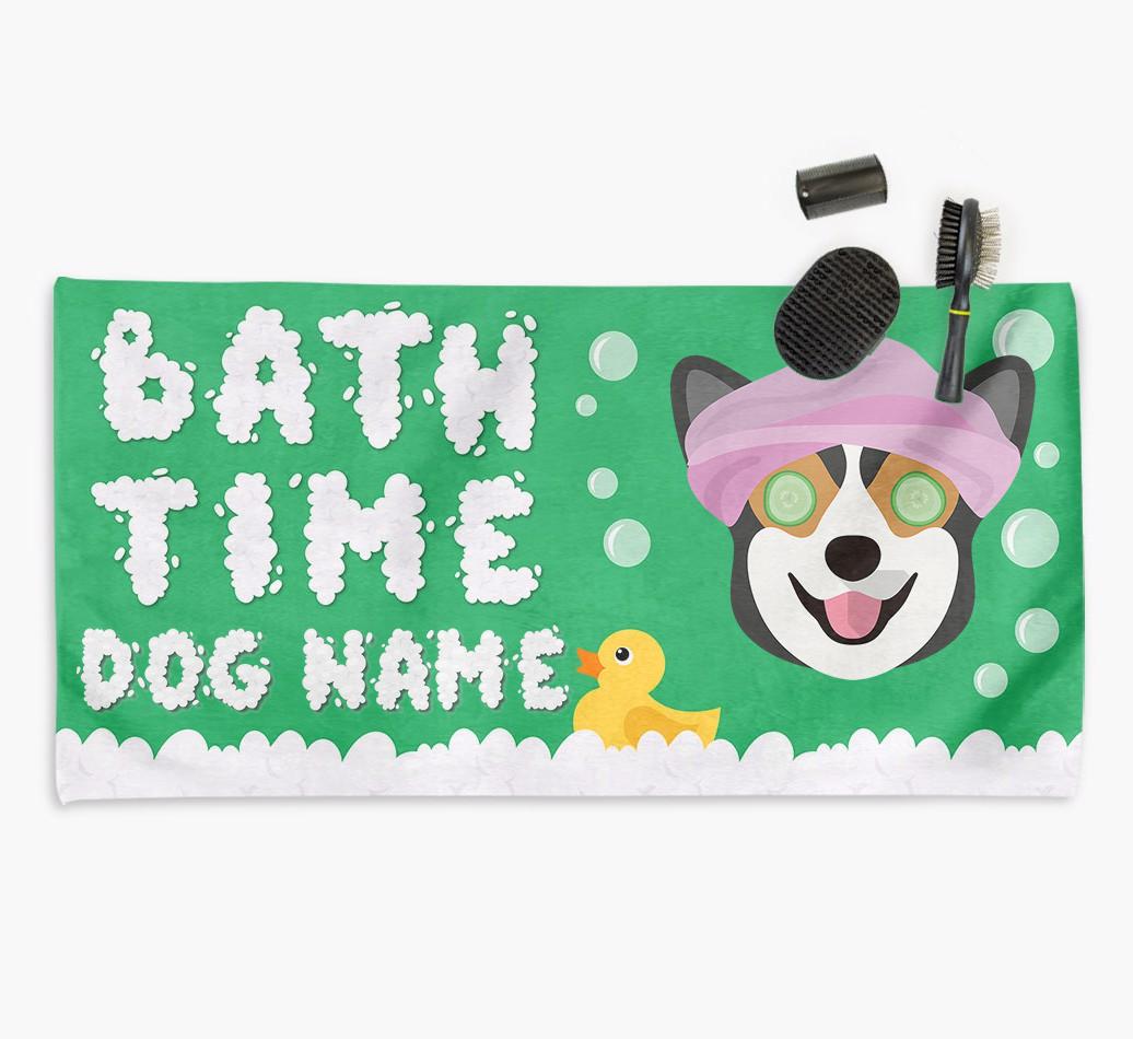 'Bubble Bath Time' Personalised Dog Towel for your {breedCommonName}