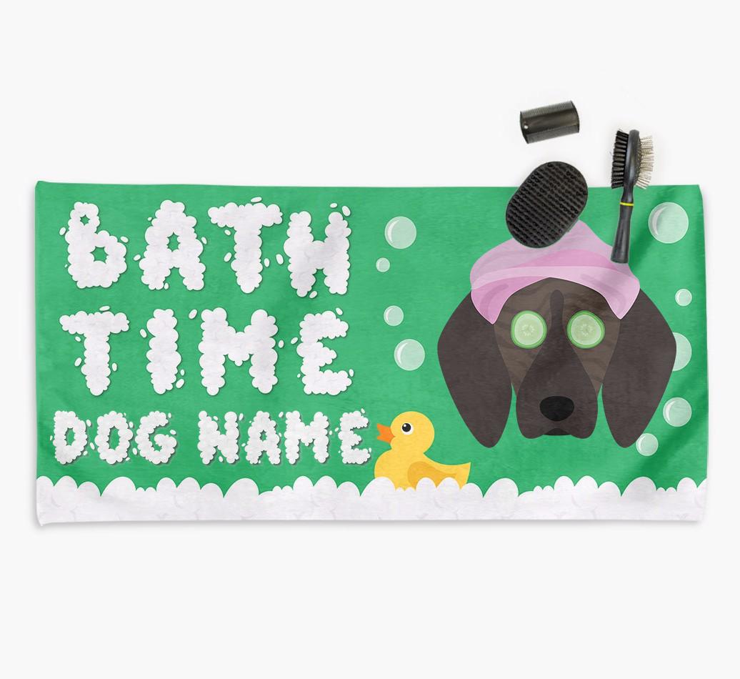 'Bubble Bath Time' Personalised Dog Towel for your {breedCommonName}