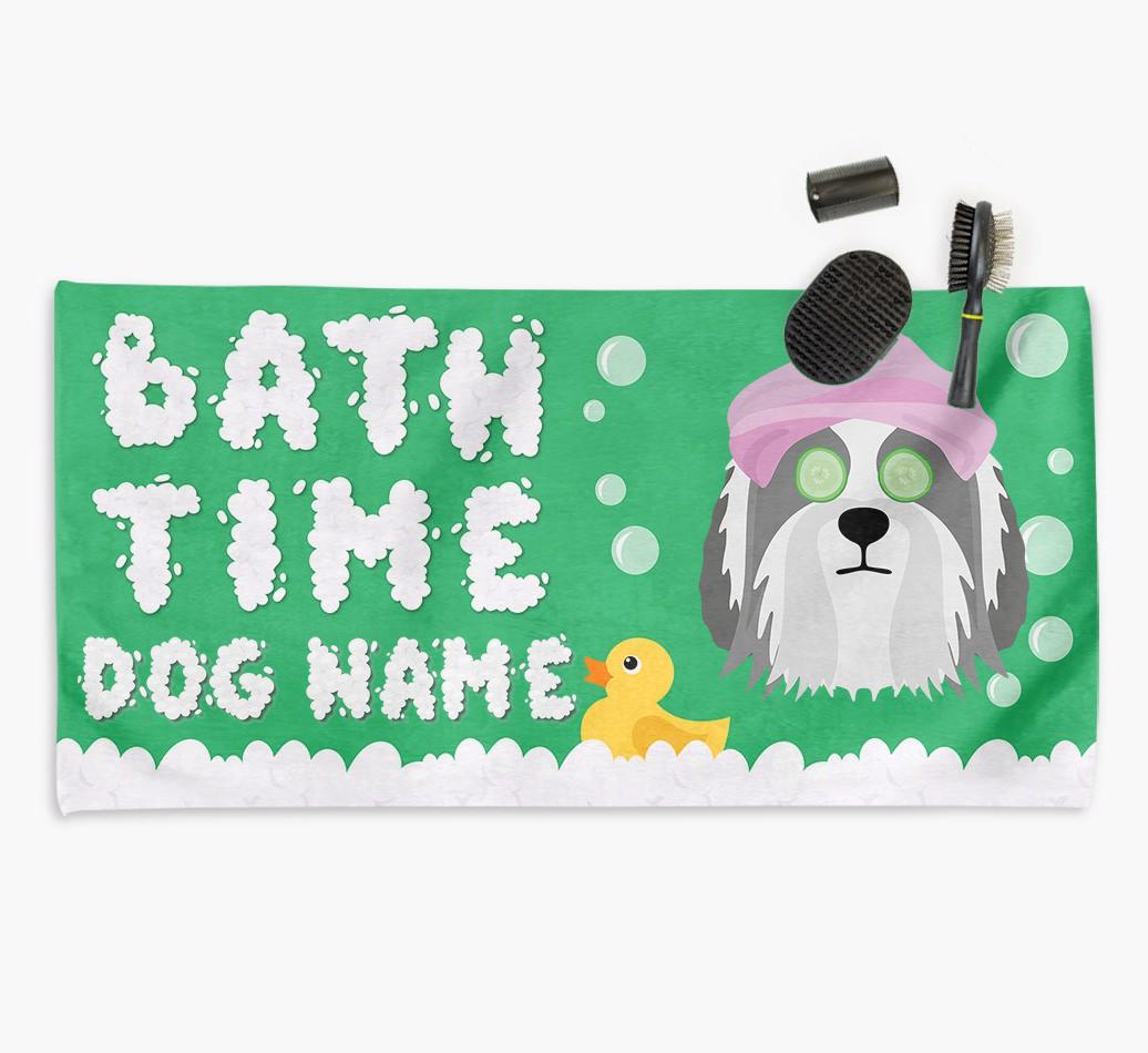 'Bubble Bath Time' Personalised Dog Towel for your {breedCommonName}