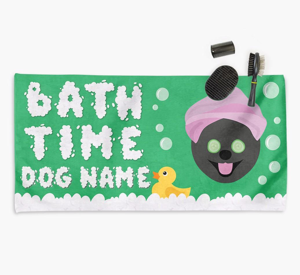 'Bubble Bath Time' Personalised Dog Towel for your {breedCommonName}