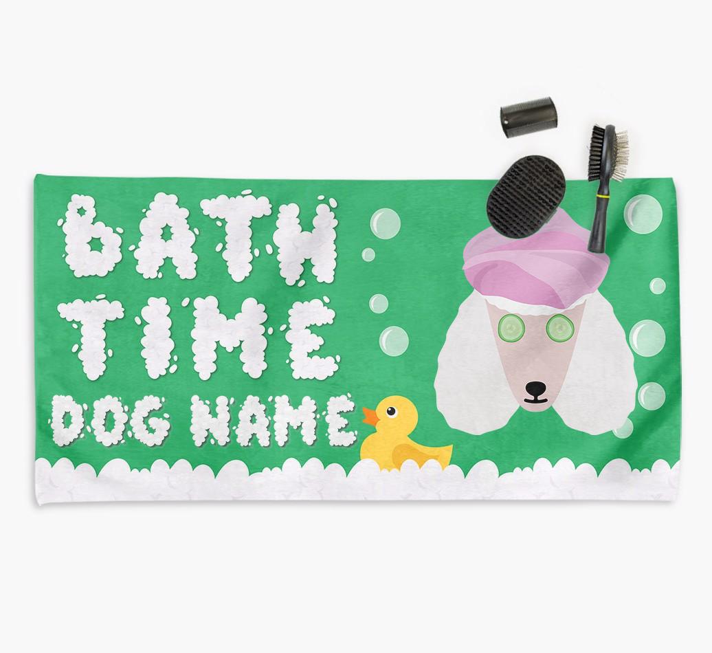 'Bubble Bath Time' Personalised Dog Towel for your {breedCommonName}
