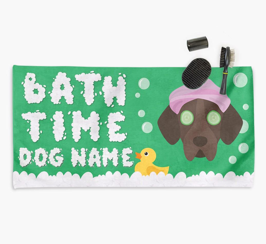 'Bubble Bath Time' Personalised Dog Towel for your {breedCommonName}