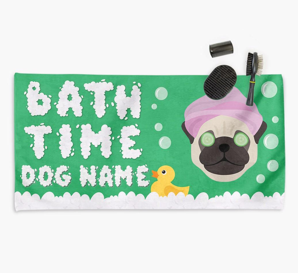 'Bubble Bath Time' Personalised Dog Towel for your {breedCommonName}
