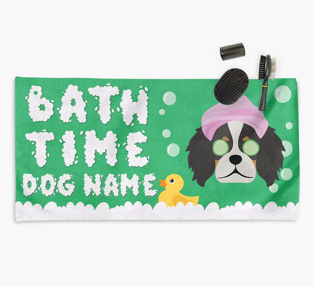 'Bubble Bath Time' Personalised Dog Towel for your {breedCommonName}