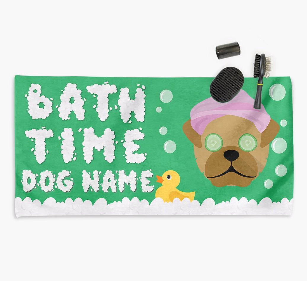 'Bubble Bath Time' Personalised Dog Towel for your {breedCommonName}