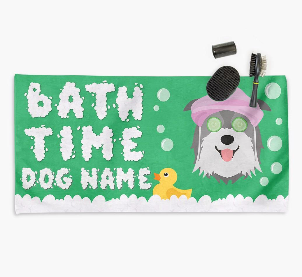 'Bubble Bath Time' Personalised Dog Towel for your {breedCommonName}