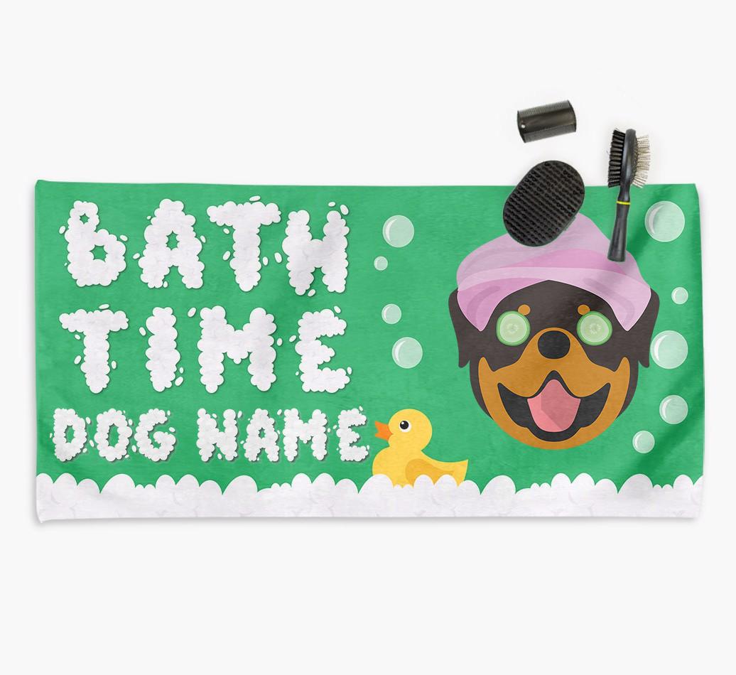 'Bubble Bath Time' Personalised Dog Towel for your {breedCommonName}