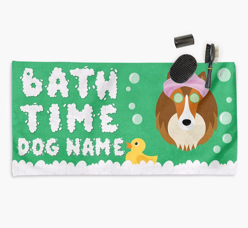 'Bubble Bath Time' Personalised Dog Towel for your {breedCommonName}
