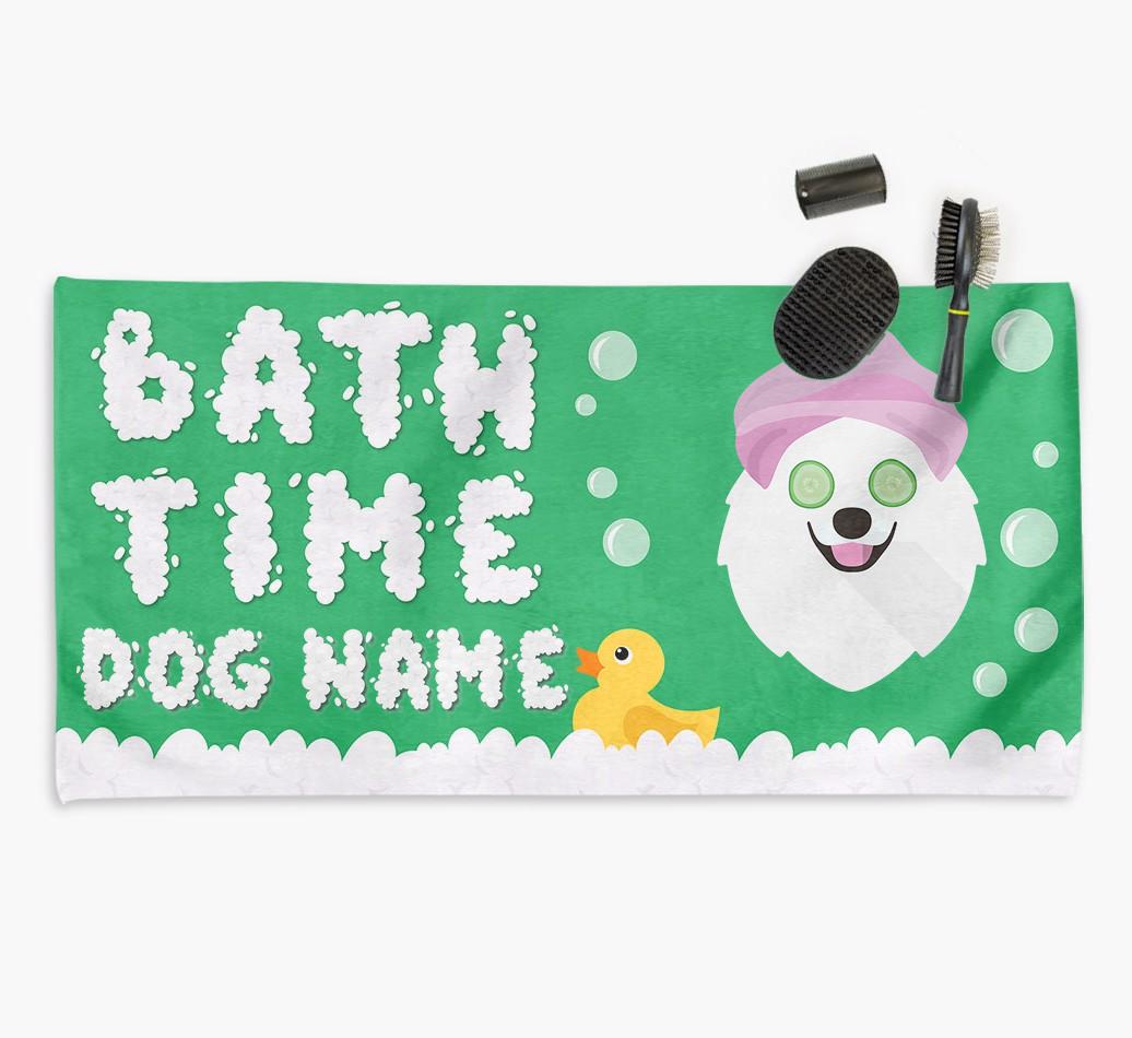 'Bubble Bath Time' Personalised Dog Towel for your {breedCommonName}