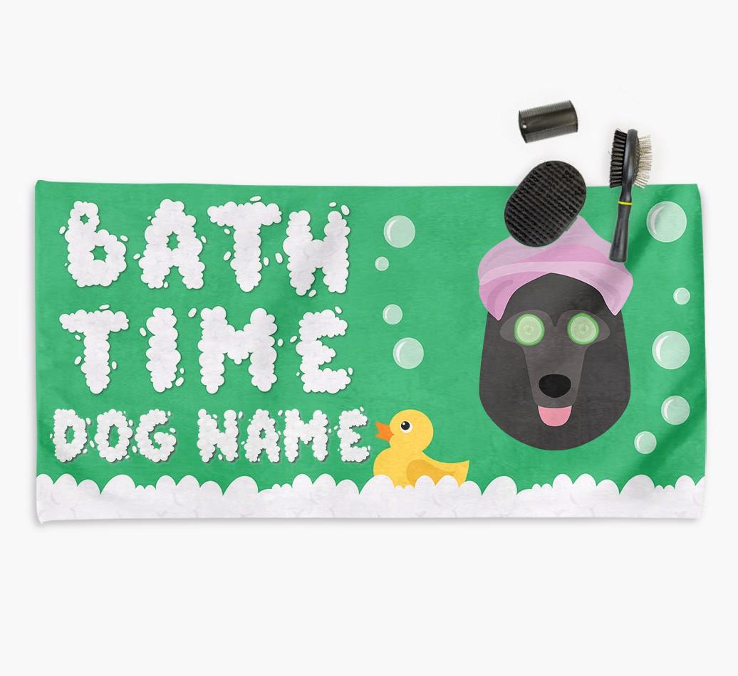 'Bubble Bath Time' Personalised Dog Towel for your {breedCommonName}