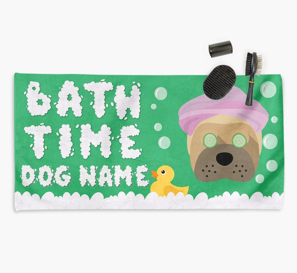 'Bubble Bath Time' Personalised Dog Towel for your {breedCommonName}