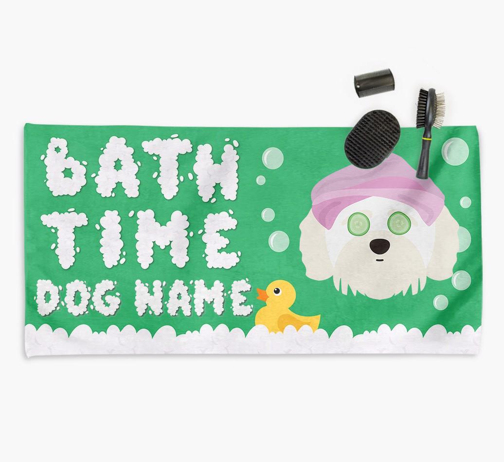 'Bubble Bath Time' Personalised Dog Towel for your {breedCommonName}