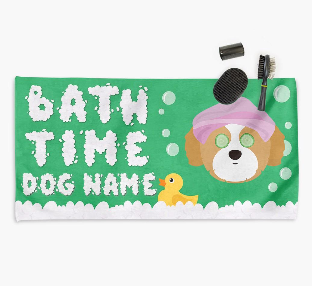 'Bubble Bath Time' Personalised Dog Towel for your {breedCommonName}