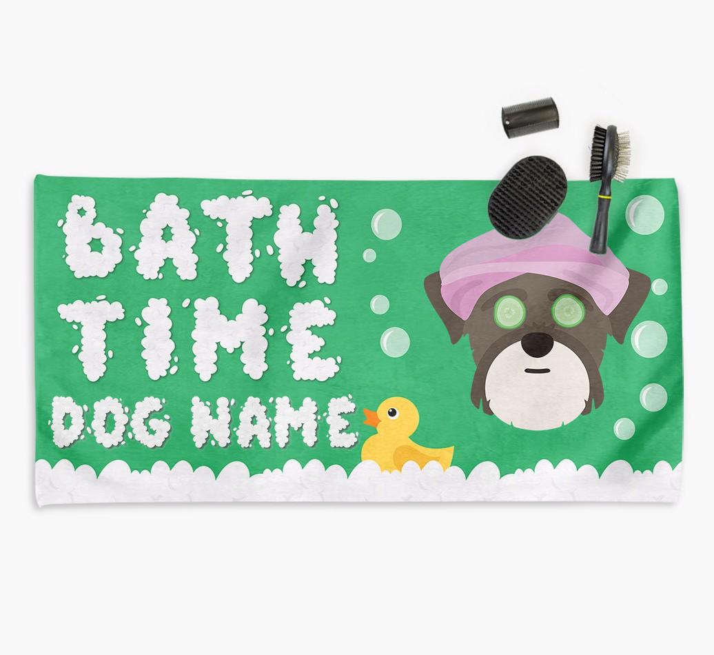 'Bubble Bath Time' Personalised Dog Towel for your {breedCommonName}
