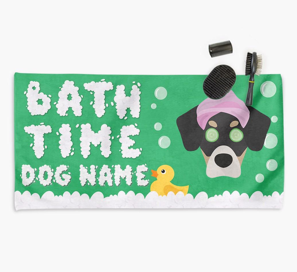 'Bubble Bath Time' Personalised Dog Towel for your {breedCommonName}