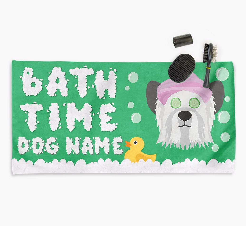 'Bubble Bath Time' Personalised Dog Towel for your {breedCommonName}