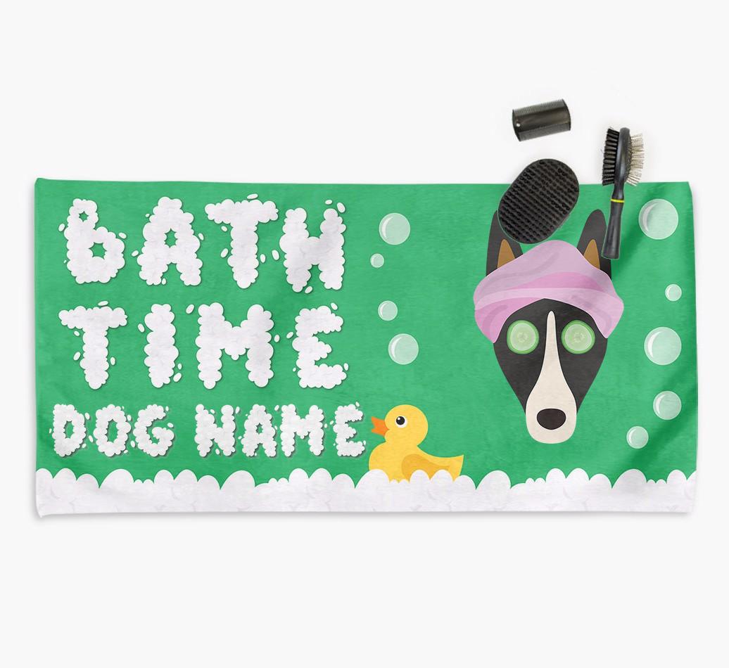 'Bubble Bath Time' Personalised Dog Towel for your {breedCommonName}