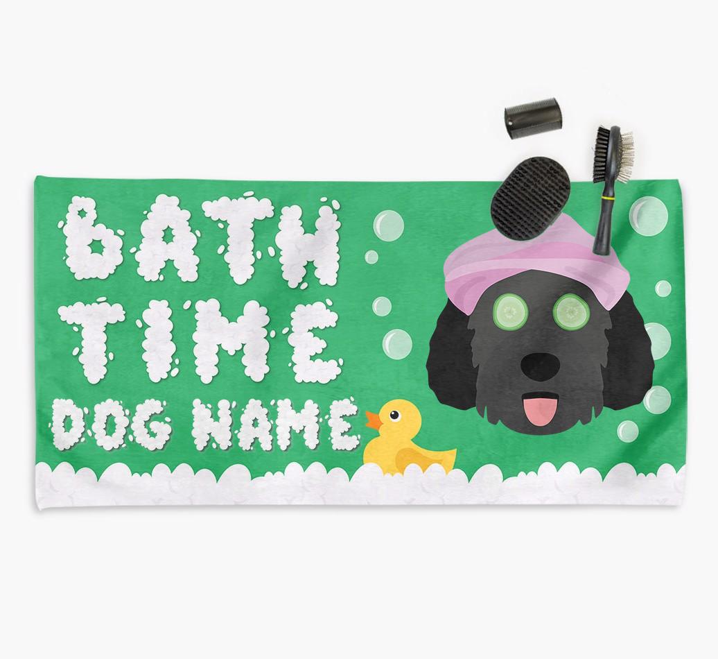 'Bubble Bath Time' Personalised Dog Towel for your {breedCommonName}