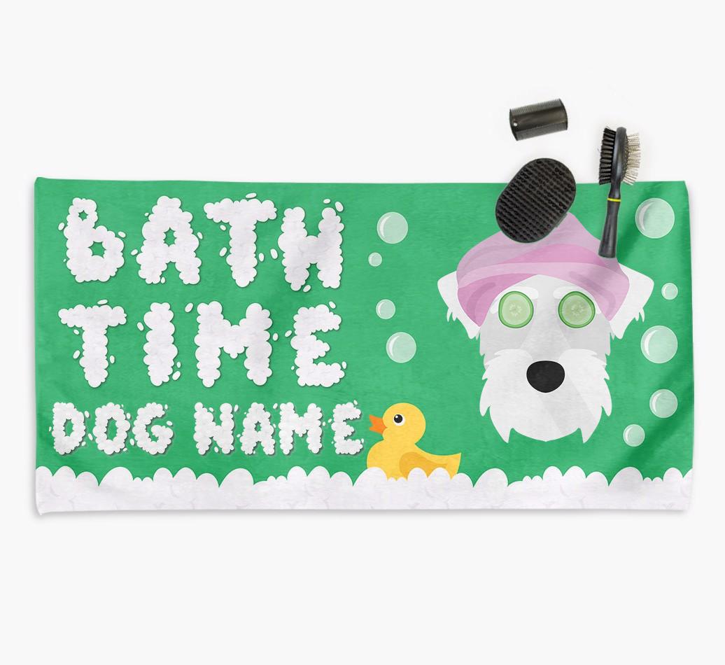 'Bubble Bath Time' Personalised Dog Towel for your {breedCommonName}