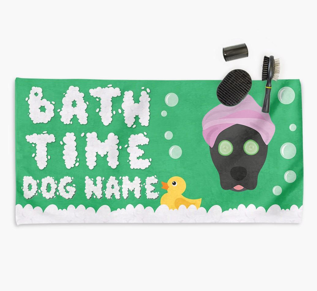 'Bubble Bath Time' Personalised Dog Towel for your {breedCommonName}