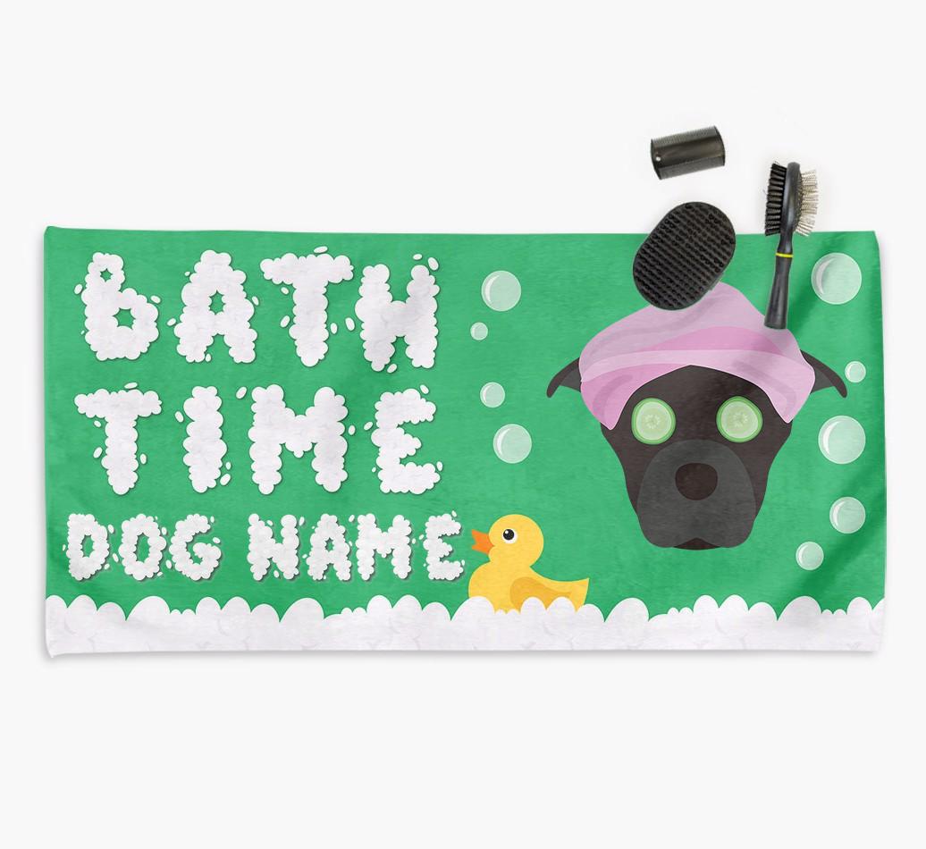 'Bubble Bath Time' Personalised Dog Towel for your {breedCommonName}