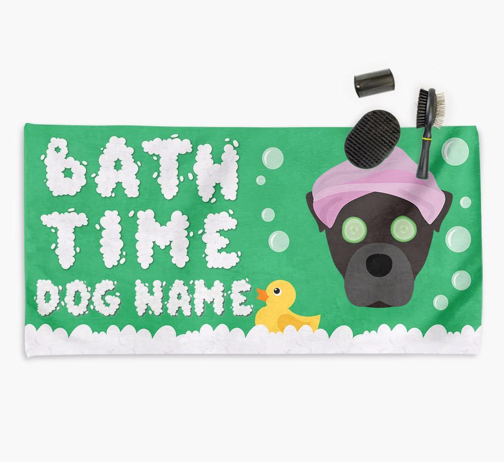 'Bubble Bath Time' Personalised Dog Towel for your {breedCommonName}