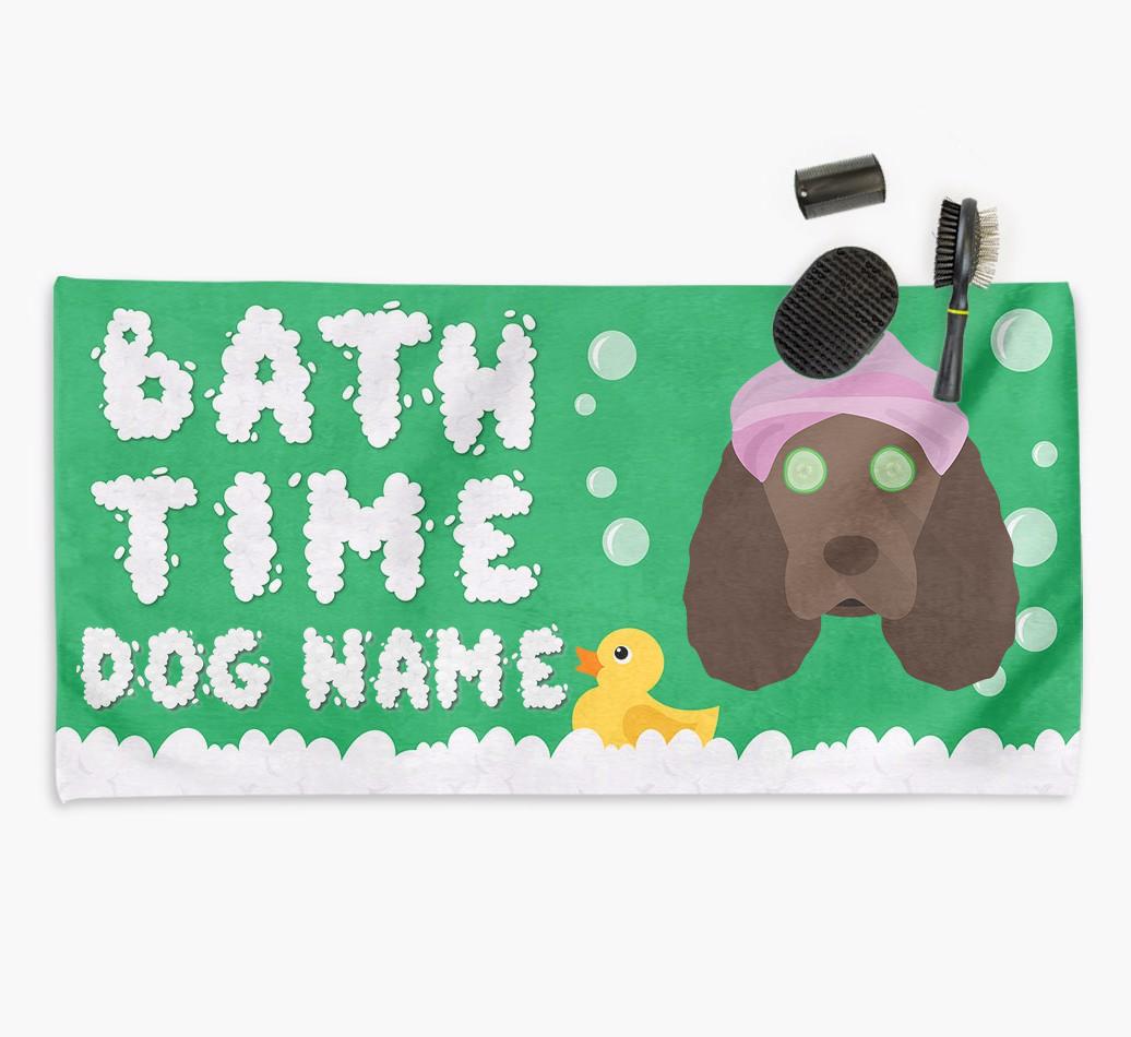 'Bubble Bath Time' Personalised Dog Towel for your {breedCommonName}