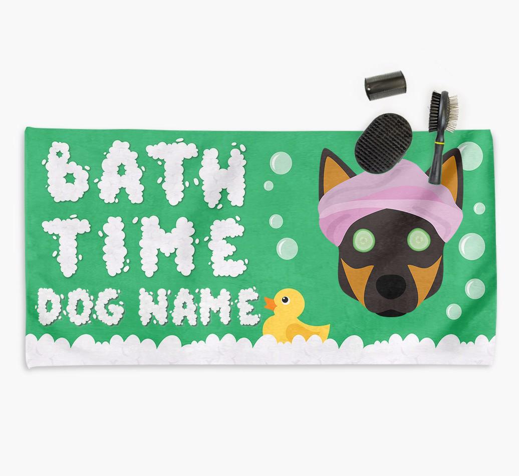 'Bubble Bath Time' Personalised Dog Towel for your {breedCommonName}