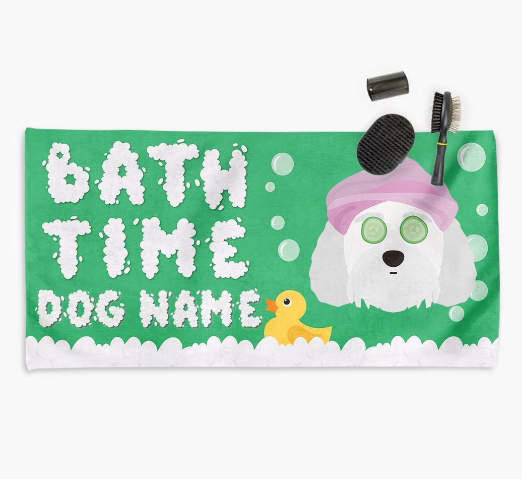 'Bubble Bath Time' Personalised Dog Towel for your {breedCommonName}