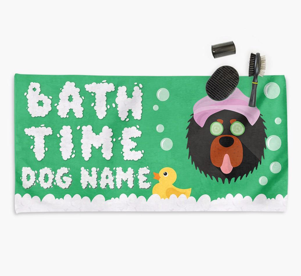 'Bubble Bath Time' Personalised Dog Towel for your {breedCommonName}