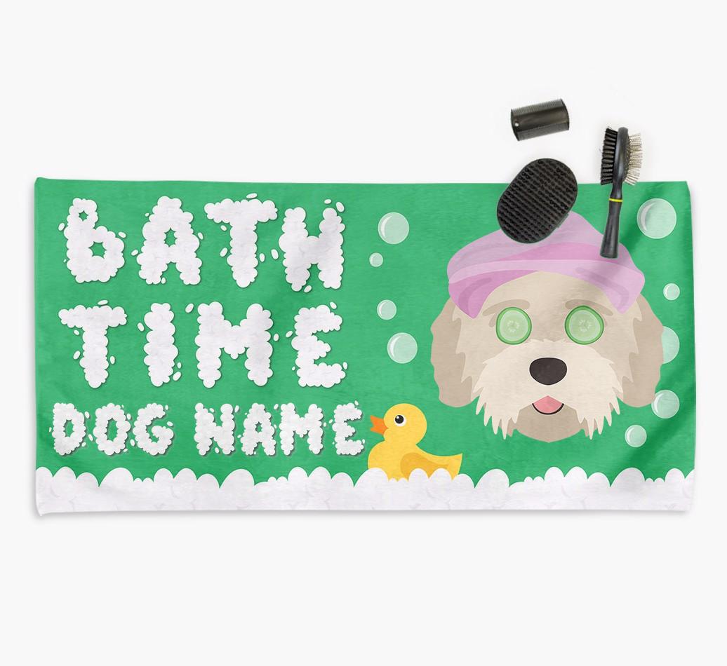 'Bubble Bath Time' Personalised Dog Towel for your {breedCommonName}