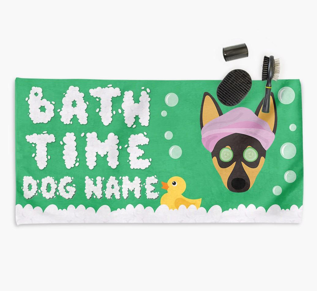 'Bubble Bath Time' Personalised Dog Towel for your {breedCommonName}