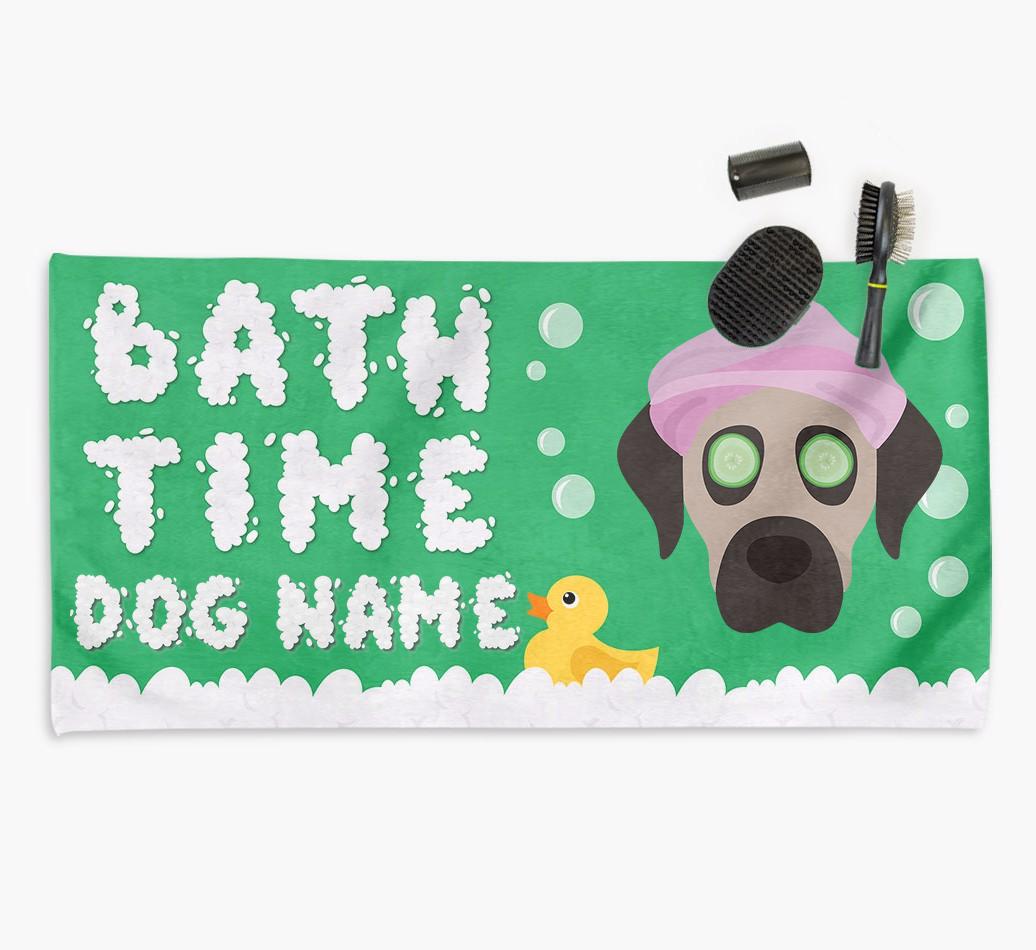 'Bubble Bath Time' Personalised Dog Towel for your {breedCommonName}