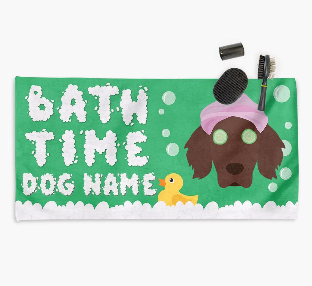 'Bubble Bath Time' Personalised Dog Towel for your {breedCommonName}