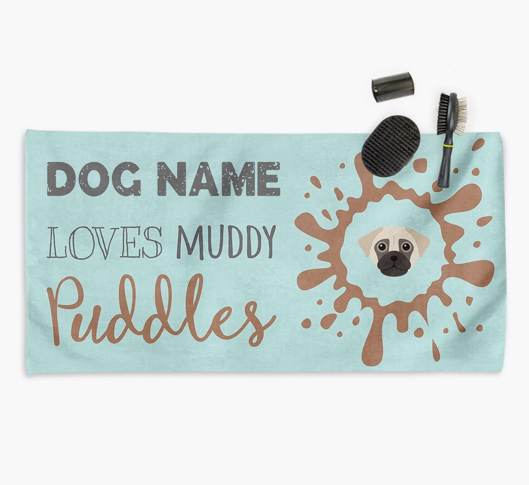 'Muddy Puddles' Personalised Dog Towel for your {breedCommonName}