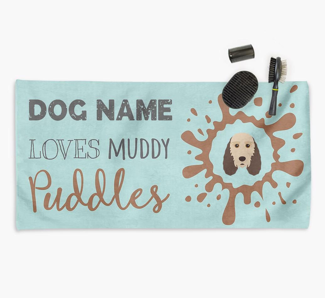 'Muddy Puddles' Personalised Dog Towel for your {breedCommonName}