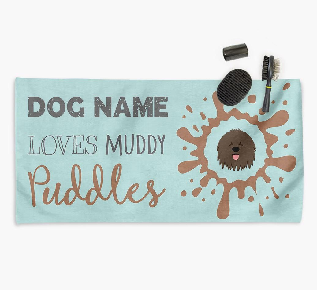 'Muddy Puddles' Personalised Dog Towel for your {breedCommonName}