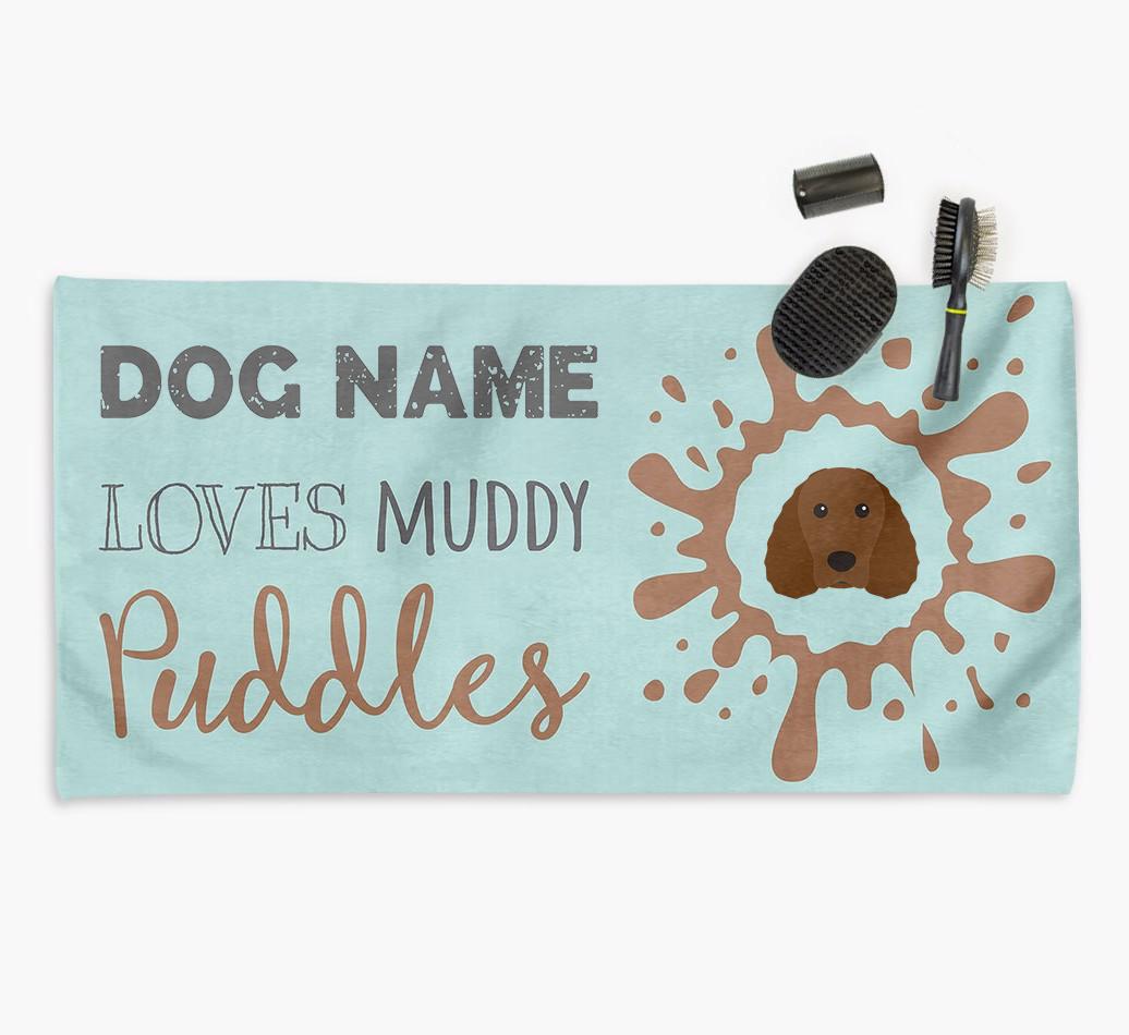 'Muddy Puddles' Personalised Dog Towel for your {breedCommonName}