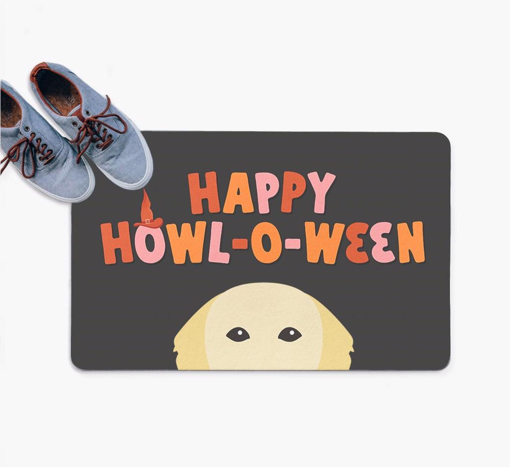 Happy Howl-O-Ween: Personalized {breedFullName} Doormat