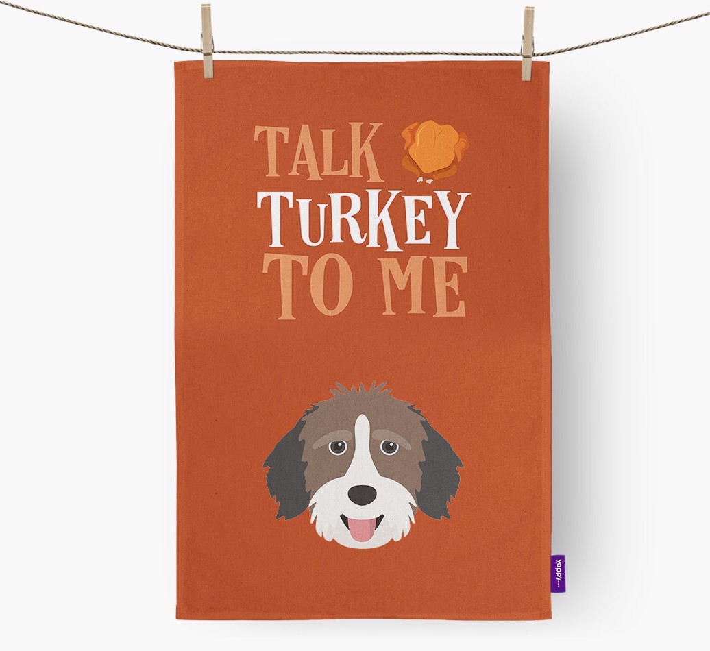 Talk Turkey To Me: Personalized {breedFullName} Dish Towel