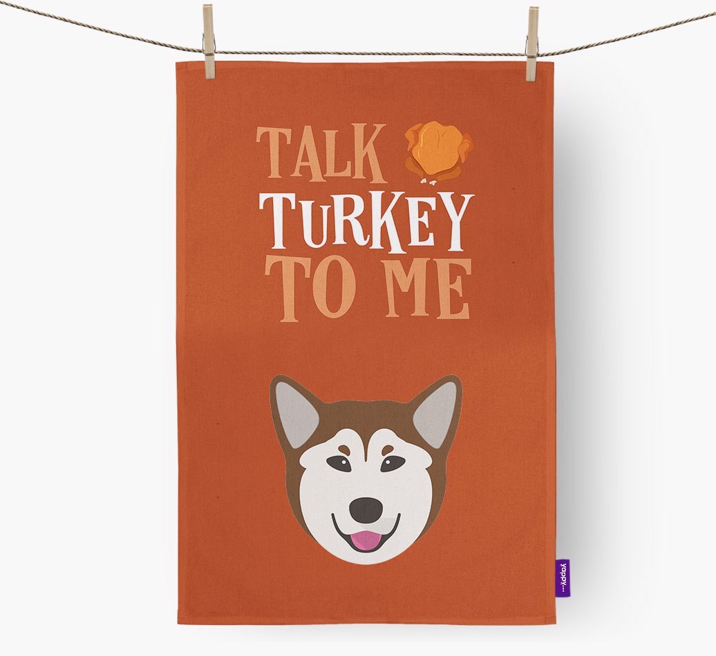 Talk Turkey To Me: Personalized {breedFullName} Dish Towel