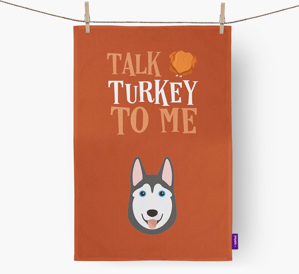 Talk Turkey To Me: Personalized {breedFullName} Dish Towel