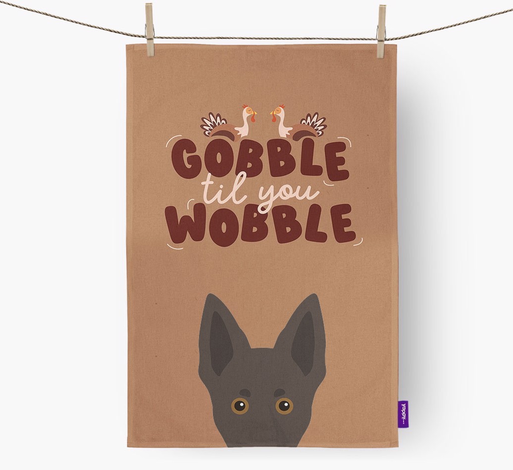 Gobble Til You Wobble: Personalised {breedFullName} Tea Towel