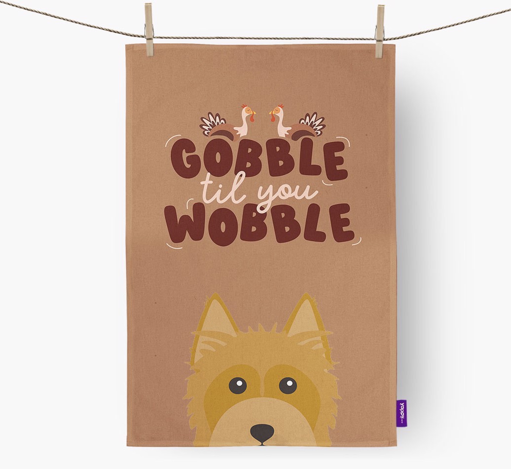 Gobble Til You Wobble: Personalized {breedFullName} Dish Towel