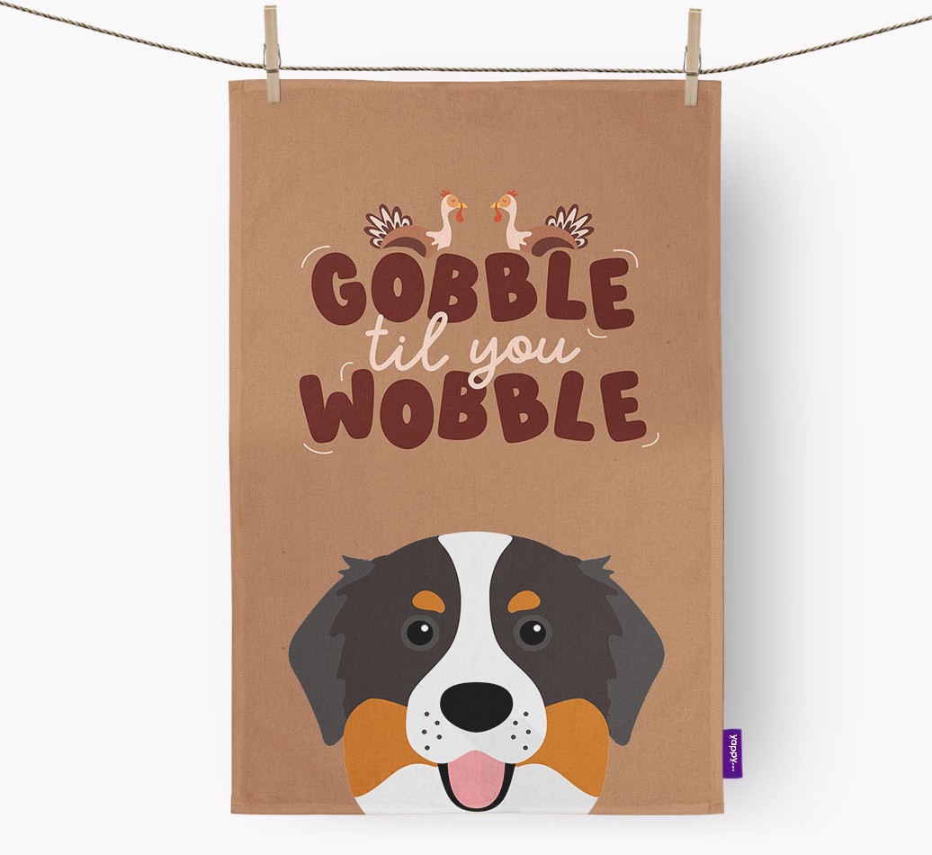 Gobble Til You Wobble: Personalised {breedFullName} Tea Towel