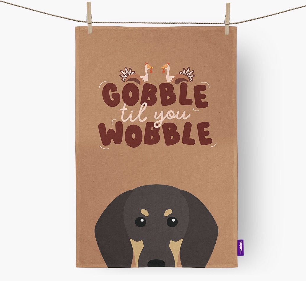 Gobble Til You Wobble: Personalised {breedFullName} Tea Towel