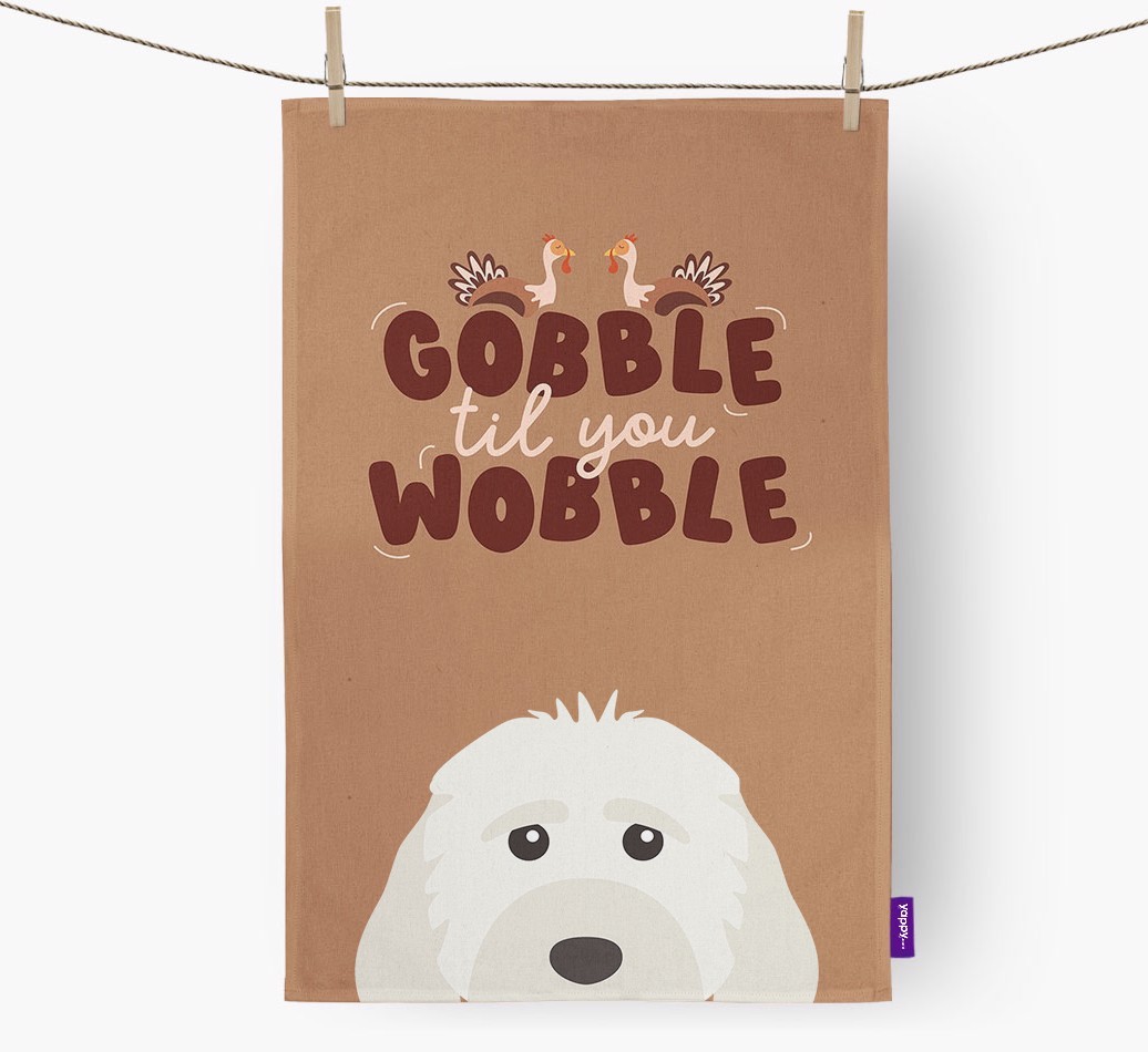 Gobble Til You Wobble: Personalised {breedFullName} Tea Towel