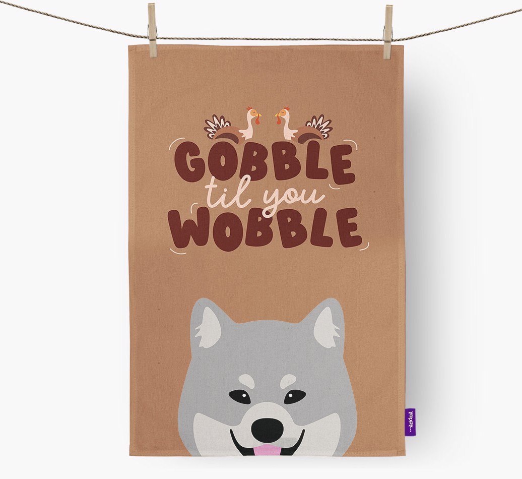 Gobble Til You Wobble: Personalised {breedFullName} Tea Towel