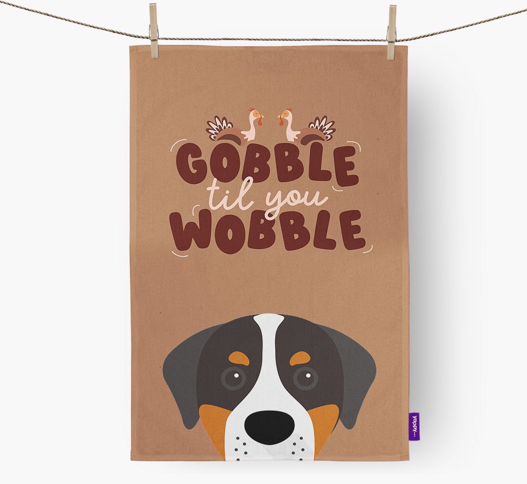 Gobble Til You Wobble: Personalised {breedFullName} Tea Towel